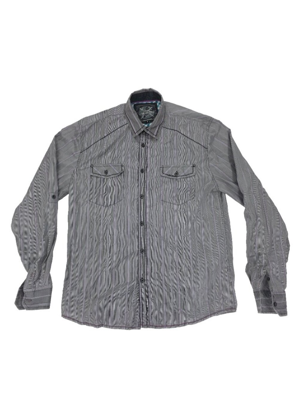 Drill Clothing Company Button Shirt Mens Large Gray Pockets Striped Casual